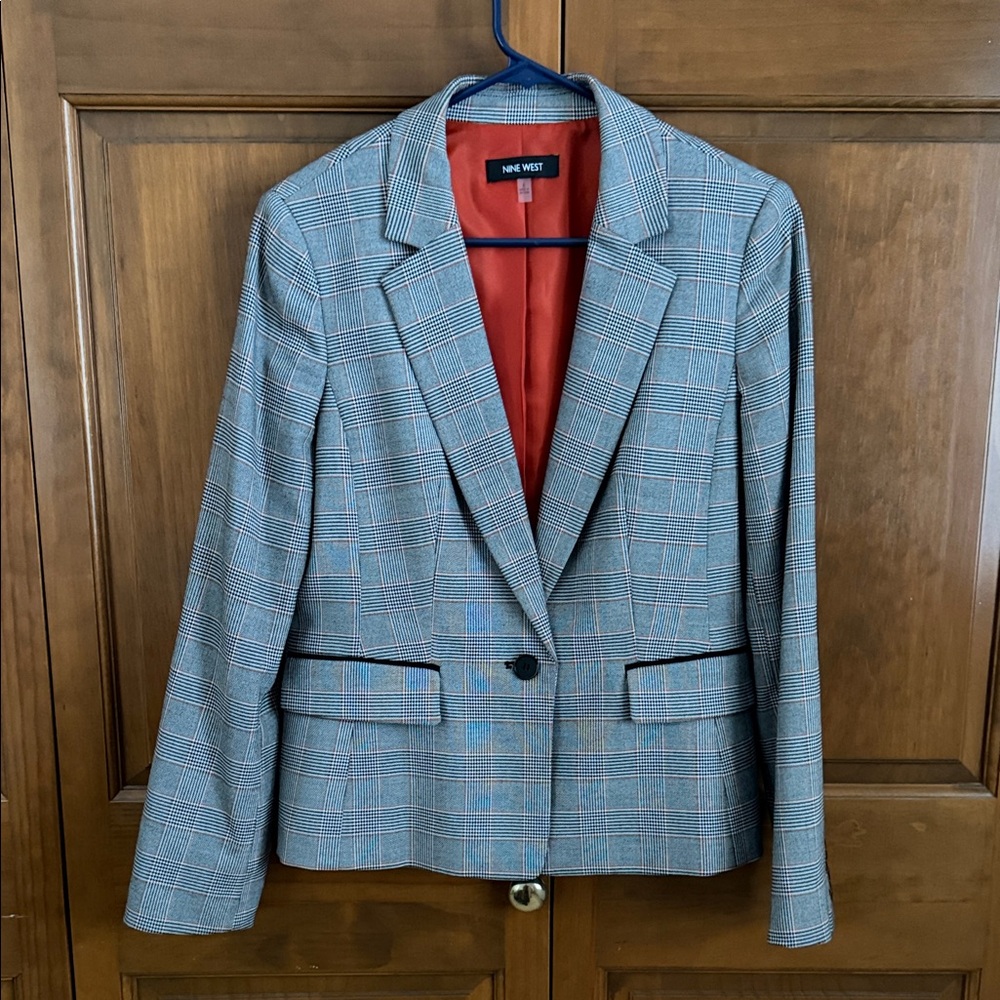 Nine West Women's Blazer in Gray Check Pattern
